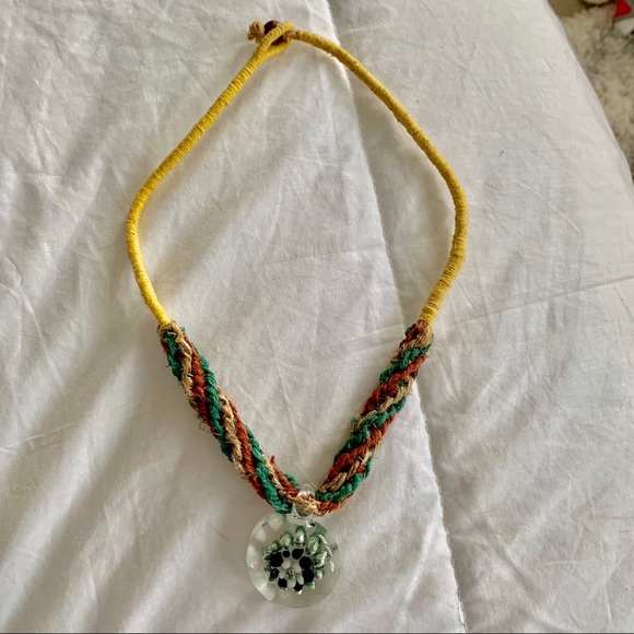 Handmade Hemp and Blown Glass Statement Necklace - Picture 5 of 8